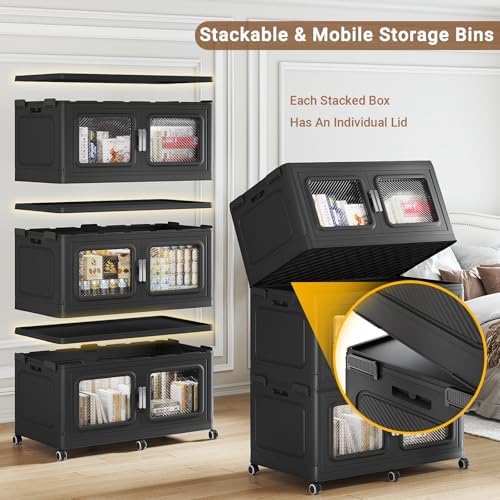BROVIEW 1200 Qt Extra Large Stackable Storage Bin with Lids, 4 Pack Black