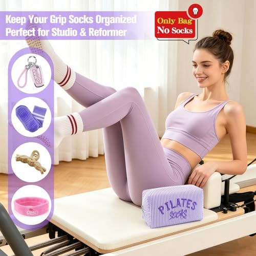 Pilates Grip Socks Bag Embroidered Seersucker Pouch for Women