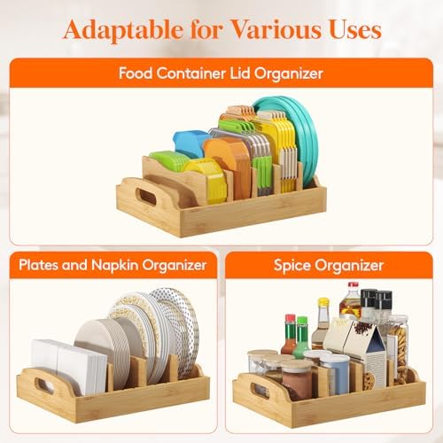 Lifewit Bamboo Lid Organizers for Inside Cabinet with 6 Sections