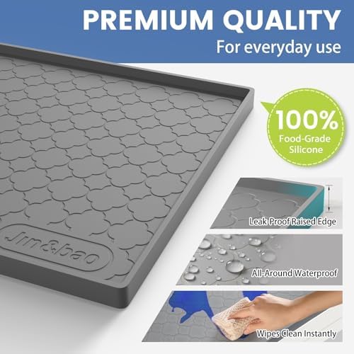 Jin&Bao Under Sink Mat 34" x 22" Waterproof Silicone Cabinet Kitchen Liner | Silicone kitchen cabinet protector, bathroom shelf liner, raised edge traps leaks, anti-slip, easy to clean & dishwasher safe