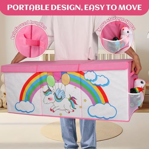Extra Large Toy Box, Collapsible Storage Organizer with Lids, Sturdy Unicorn Toy Chest for Boys Girls, 40"x14"x16" Kids Storage Bin Box Baskets for Living Room, Playroom, Bedroom, Nursery