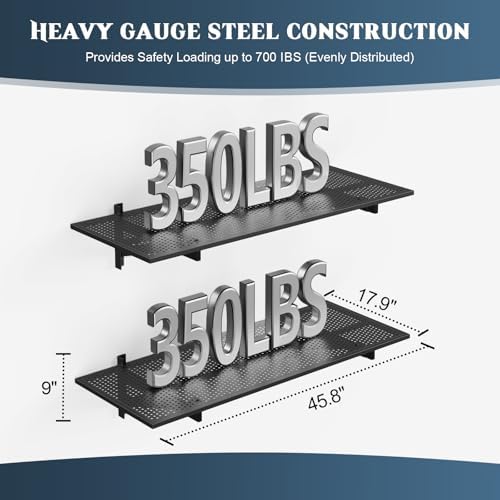 Jusgym 2 Pack Garage Wall Shelving, 1.5x4ft, 700LBS Integrated Wall Shelves | Heavy Duty Garage Shelving Wall Mounted, 18"x96" Storage Rack Floating Shelves, Rustproof Black Coating for Garage Workshop