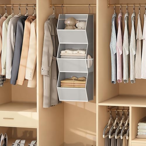 Closet Hanging Organizer with Pockets, 3 Shelf Hanging Clothes Organizers