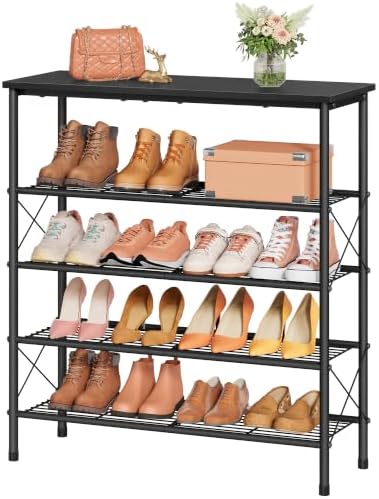 Tajsoon 5 Tier Shoe Rack Organizer for 16-20 Pairs of Shoes, Black