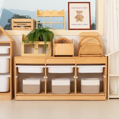 OIAHOMY 3 PACK Cube Storage Bins Storage Baskets Shelf Brown&White