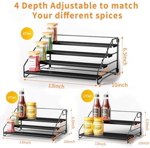 2 Pack Spice Rack Organizer for Cabinet, Depth Adjustable 4 Tier Spice Rack