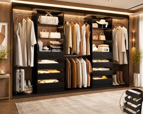 Aheaplus Closet System, 6-15Ft Custom Wood Closet Organizer with 8 Drawers