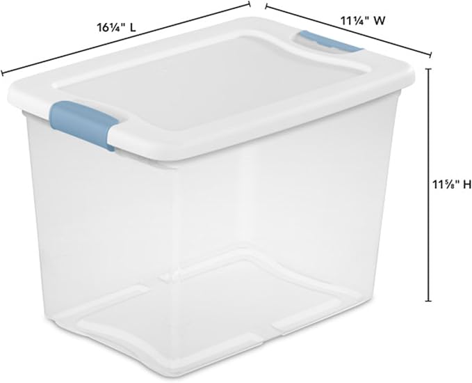 Sterilite 25 Qt Latching Storage Box, Stackable Bin with Latch Lid, Plastic Container to Organize Closet Shelf, Clear with White Lid, 12-Pack | Heavy-Duty and Stackable Plastic Containers with Latches for Closet, Cabinet, Bedroom, Bathroom and Dorm Roo...