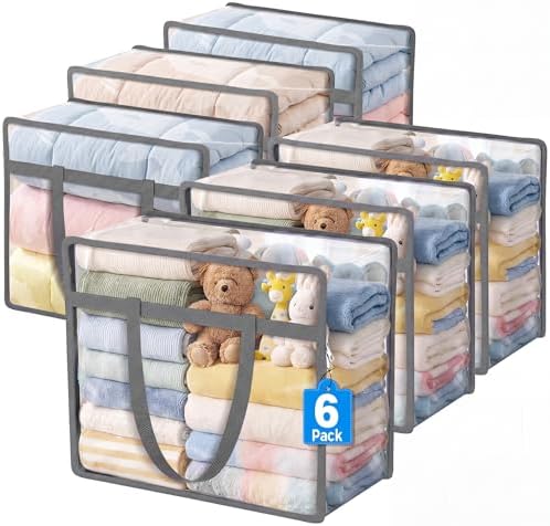 6 Pack Clear Storage Bags for Clothes, 45L Closet Organizers and Storage