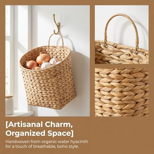 Wicker Hanging Basket, Farmhouse Rustic Storage Baskets for Organizing