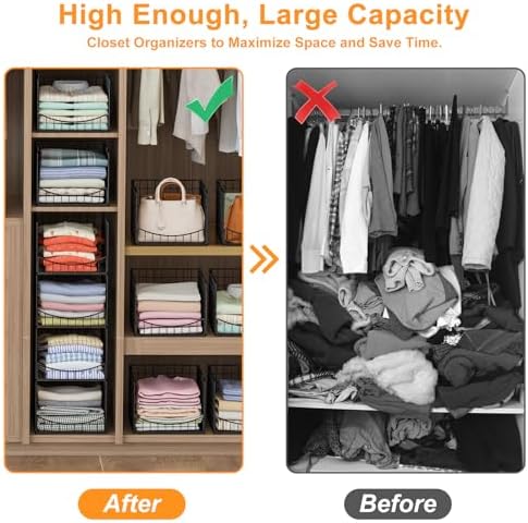 Hongtamoya 4-Tier Stackable Closet Organizers and Storage Shelves, Clothes Storage Basket, Clothes Shelf Organizer Sweater Organizer Bins Container for Wardrobe Kitchen Bathroom Office, Black