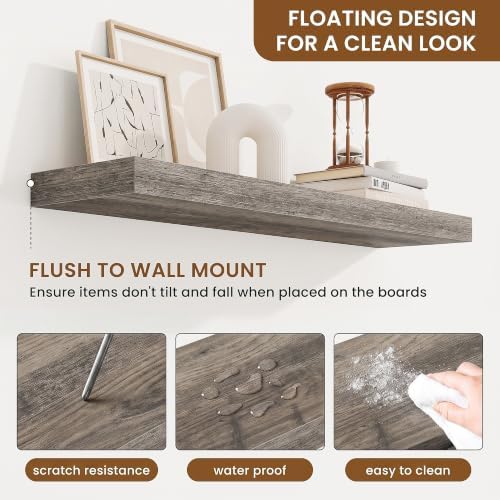 Floating Shelves for Wall, Wall Mounted Wood Shelves, Grey, Set of 2, 32in | Wood Floating Shelf with Invisible Brackets for Living Room, Bathroom, Bedroom, Kitchen, Hanging Shelf for Storage and Decor