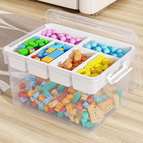40Qt Stackable Storage Bin with Lid Tray Craft Box Organizer, 1Pack,WH