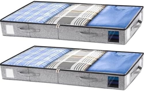 combocube 2 Pack Under Bed Storage Containers, 4.5" Low Profile Underbed Storage Bins with Sturdy Support, Stackable Space Saving Organizer with 4 Handles & Label Windows for Shoes Clothes Blankets