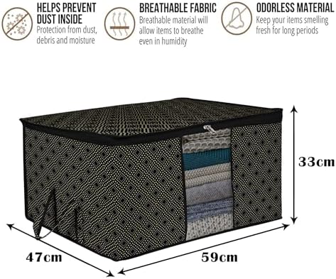 Kuber Industries (Pack of 2) Underbed Storage Bag | Golden-Dot | Large Blanket Organizer | Clothing Storage Bag | Clear Window & Handle Storage Bag | Kambal Storage Bag | Black