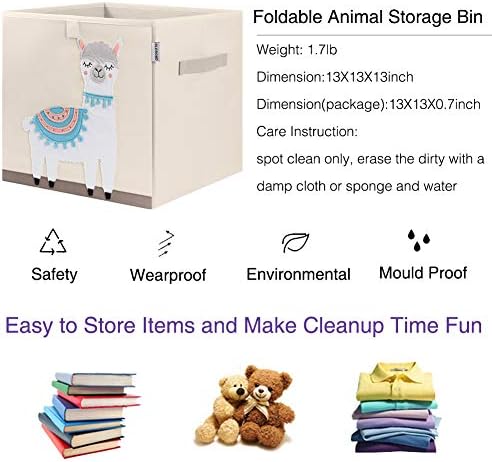 13 Inch Animal Cube Storage Bins, Foldable Fabric Kids Toy Box & Toy Chest