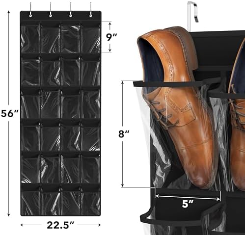 Simple Houseware 24 Pockets Large Clear Over the Door Shoe Organizer, Black | 56" x 22.5", 4 Durable Metal Hooks, 5" x 9" Pocket Size, Multipurpose