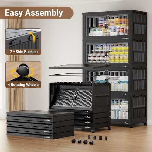 BROVIEW 600Qt Stackable Storage Bins with Lid for Home Dorm, 3Pack Black
