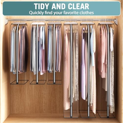 Liuoud Clear Garment Bags for Hanging Clothes 10” Gusseted, 6 Pack, 40”&60”