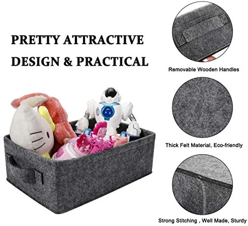 Small Basket Shallow Storage Baskets Felt Storage Basket Bin Long Narrow Basket for Towels Dog Cat Toys Office Supplies Dippers Baby Toys Storage Basket Light Gray