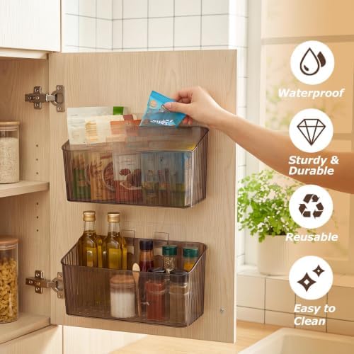 7 Pack Cabinet Door Organizer Adhesive Wall Mount Storage Bins Makeup Containers Stackable Organizer Basket for Kitchen Cabinets, Bathroom, Pantry, Office, Refrigerator (Frosted Gray)