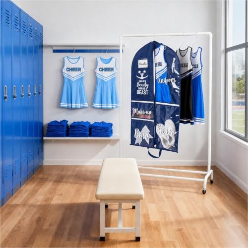 DEEKA Cheer Garment Bag for Hanging Clothes with Zipper Pockets Cheer Accessories Mom Essentials Uniform Costume 40 Inch Black Bags Stuff for Cheerleading Girls (Navy Blue,White-Cheer Quote)