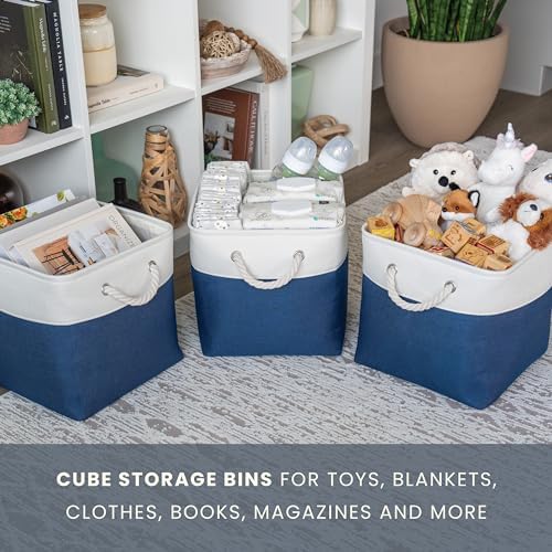 OrganiHaus 11x11 Cube Storage Bins, 4-Pack Fabric Cubes, Rope Handles