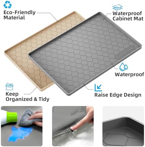 Winisok Waterproof Under Sink Mat 31" x 19", Silicone Mat, Dark Gray | Raised Edge Traps Spills & Leaks, Shelf Liner, Cabinet Protector, for Kitchen, Bathroom, Boots, Pets, Home Essentials