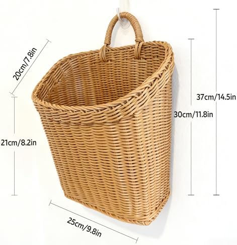 Hanging Basket for Wall Hanging Wicker Wall Baskets for Storage, Decor, Space-Saving Rattan Door Basket for Kitchen, Bathroom, Bedroom, Living Room Organization (Brown)