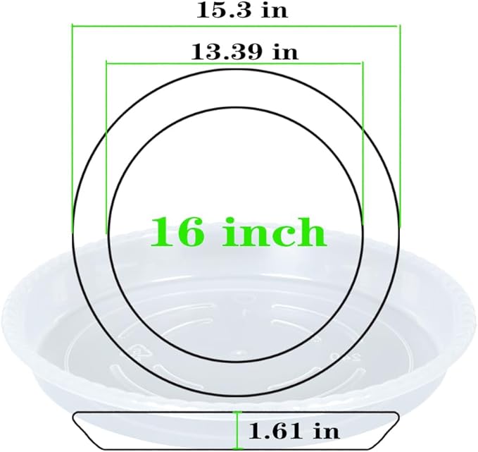 OVZILKI Plant Saucer 2 Pack of 16 inch, Clear Plastic Flower Plant Pot Saucer, Heavy Duty Plant Drip Trays Saucers for Indoor, Plant Water Tray for Planters