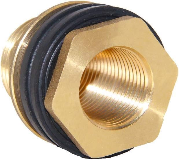Leak-Proof Bulkhead Fitting 1/2" Female NPT x 3/4" Male GHT, Solid Brass Water Tank Connector for Rain Barrels, Troughs, Pools, Double Rubber Gasket, Rust-Resistant, DIY