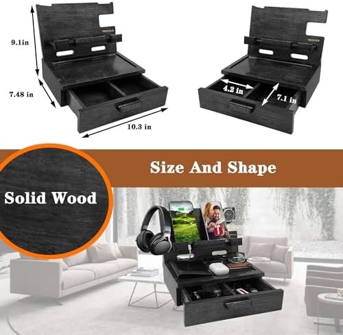 VEIYAILU Gifts for Him Husband Boyfriend Son Men Nightstand Organizer Wood Phone Docking Station Birthday Gifts (Black)
