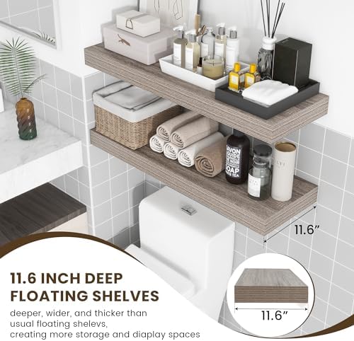 FLYJOE Deep Floating Shelves, 36'' x 12'' Grey Shelves for Wall Set of 2