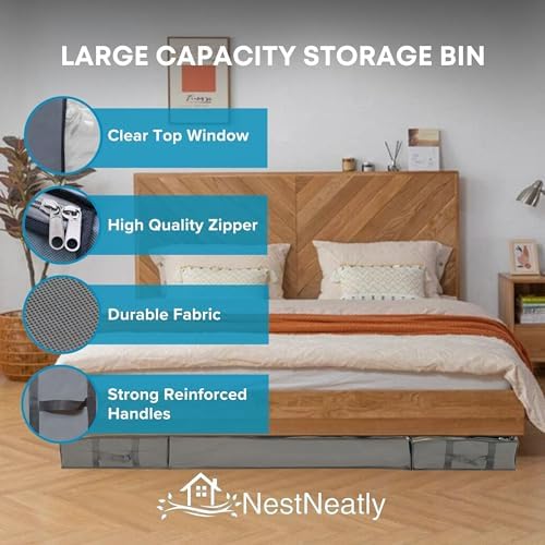 SmartCube Underbed Storage Bag 3 Large Under-the-Bed Storage Bins with Reinforced Handles Foldable Under-Bed Storage Bags and Containers by NestNeatly