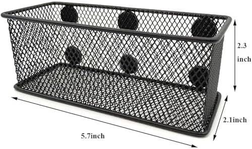 EASEPRES Magnetic Pencil Holder Set of 3 - Black Wire Mesh Storage Baskets Organizer with Strong Magnets - Perfect for Whiteboard, Refrigerator and Locker Accessories
