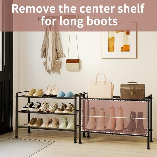 3-Tier Shoe Rack, 26.5" Wide Metal Organizer, Holds 9 Pairs