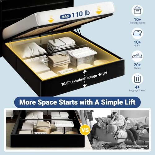 Allewie Full Size Lift Up Hydraulic Storage Bed Frame Black