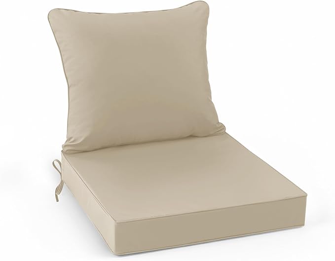 Summsun Outdoor Chair Cushion Weather Resistant, Backrest and Seat Cushion Set for Patio Furniture with Waterproof Removable Cover, 19 x 19 Inch, Cream, 1 Set