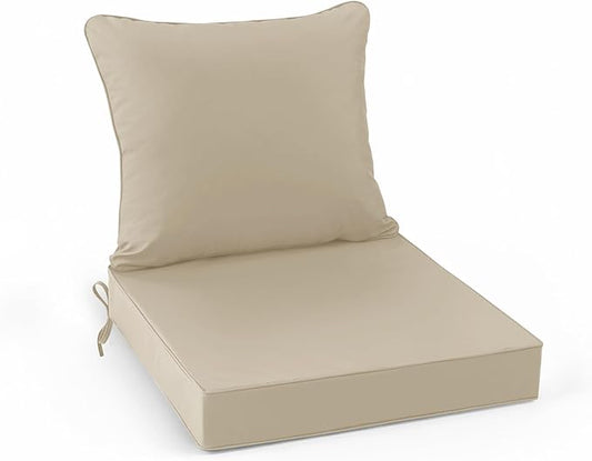 Summsun Outdoor Chair Cushion Weather Resistant, Backrest and Seat Cushion Set for Patio Furniture with Waterproof Removable Cover, 19 x 19 Inch, Cream, 1 Set