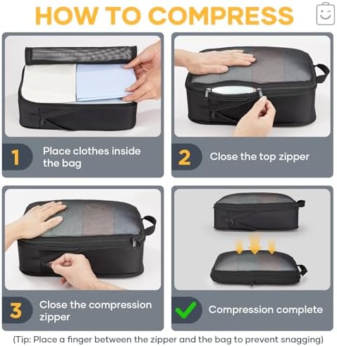 Veken 6/9/11 Set Compression Packing Cubes for Travel Essentials,Compressible Expandable Large Luggage Suitcase Organizer Bags for Clothing,Space Saver Bags with Over 1000 pcs of Mesh Holes(Black)