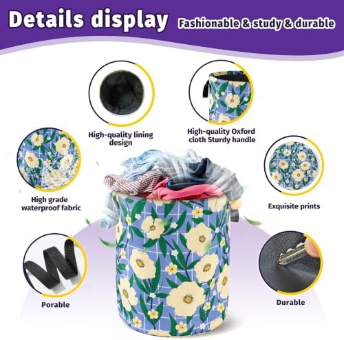 Boho Flowers Laundry Basket Oxford Cloth Foldable Hamper Holds 30+ Shirts