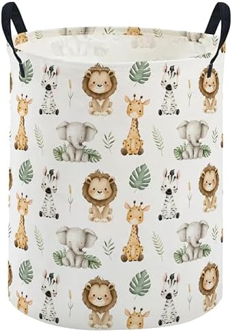 ESSME Animal Laundry Basket,Cute Hamper Collapsible Canvas Waterproof Storage Bin,Cute Hamper,Gift Baskets(leavas animal)