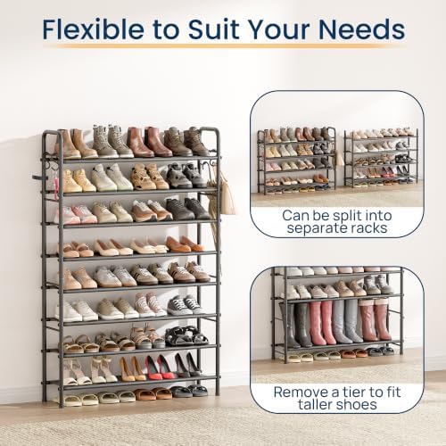 ENJOYBASICS Large Shoe Rack Garage Storage, 8 Tier Tall Metal Shelf, Black