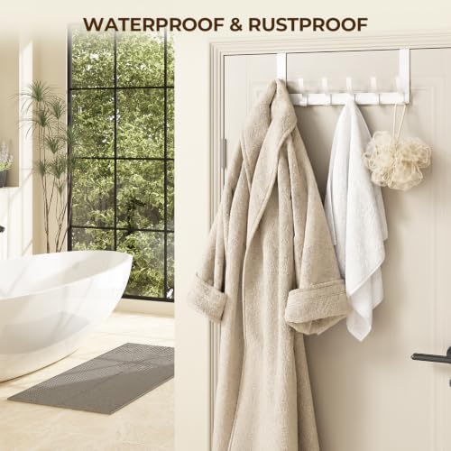 Optish Over The Door Hooks, Door Hanger Hooks for Hanging, Over The Doors Towel Racks for Bathroom with 12 Coat Hook, Coat Rack Bathroom Accessories（1 Pack, White）