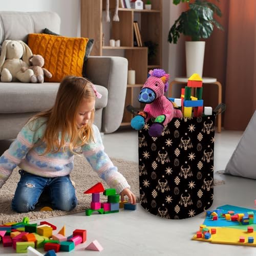 Western Aztec Bull Skull Laundry Basket, Toybox for Boys Girls Room, Western Laundry Basket Hamper Waterproof Collapsible Clothes Toys Storage Bin Organizer for Bedroom Bathroom Kids Room Dorm