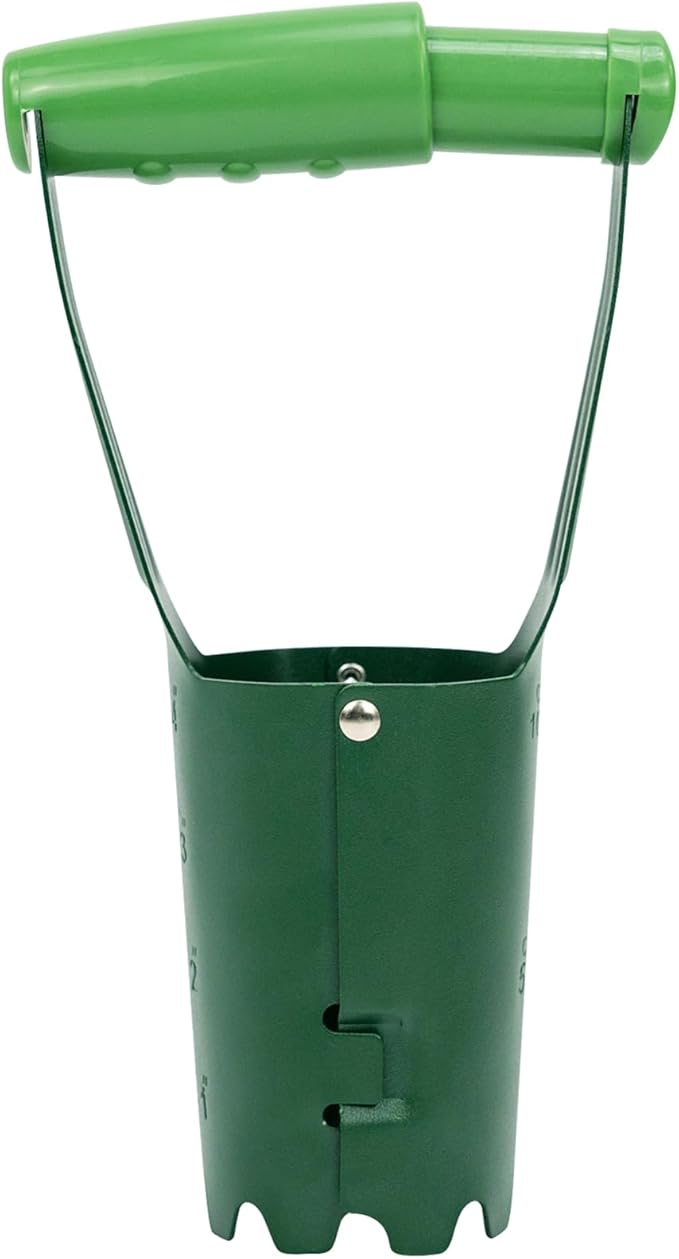 Bulb Planter Tool with 4 Inch Depth Mark, Garden Bulb Transplanter Tool with Soil Release Button Serrated Edge for Digging/Refilling Hole, Bulb Planting Tool for Tulip Daffodils Dahlias Onions
