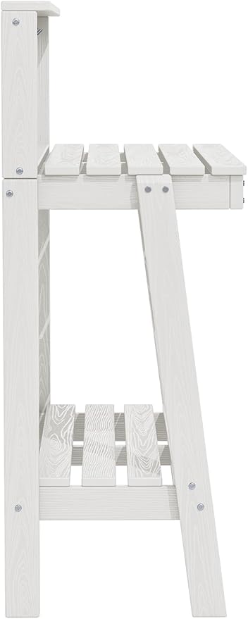 SERWALL Potting Bench Outdoor with Storage, 3-Tier HDPE Gardening Table with Angled Legs & Tool Hooks, All-Weather Heavy Duty Potting Table for Patio, Backyard, Garden,White