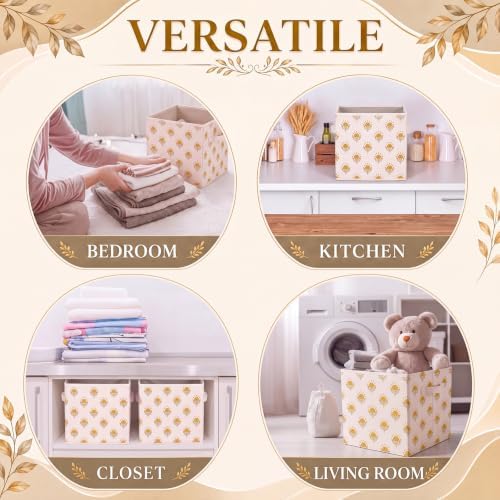 Bokon 6 Pcs 11'' Mustard Yellow Block Print Storage Bin Floral Storage Cube