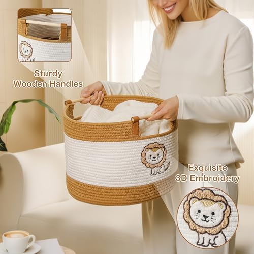 Large Blanket Basket Living Room 35L Baby Laundry Basket Toy Bin for Babies Toddlers Storage Baskets for Organizing Toys, Woven Cotton Rope Laundry Hamper for Nursery Storage Boy Gift Baskets Empty