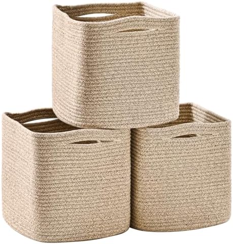 ICERZCZ 11 Inch Cube Storage Bins, Woven Baskets, Mixed Brown, Pack of 3